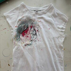 Hand Painted Altered White Zara Muscle Tee